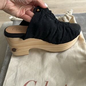 New natural wood and black clogs mules sandals 39 size 9